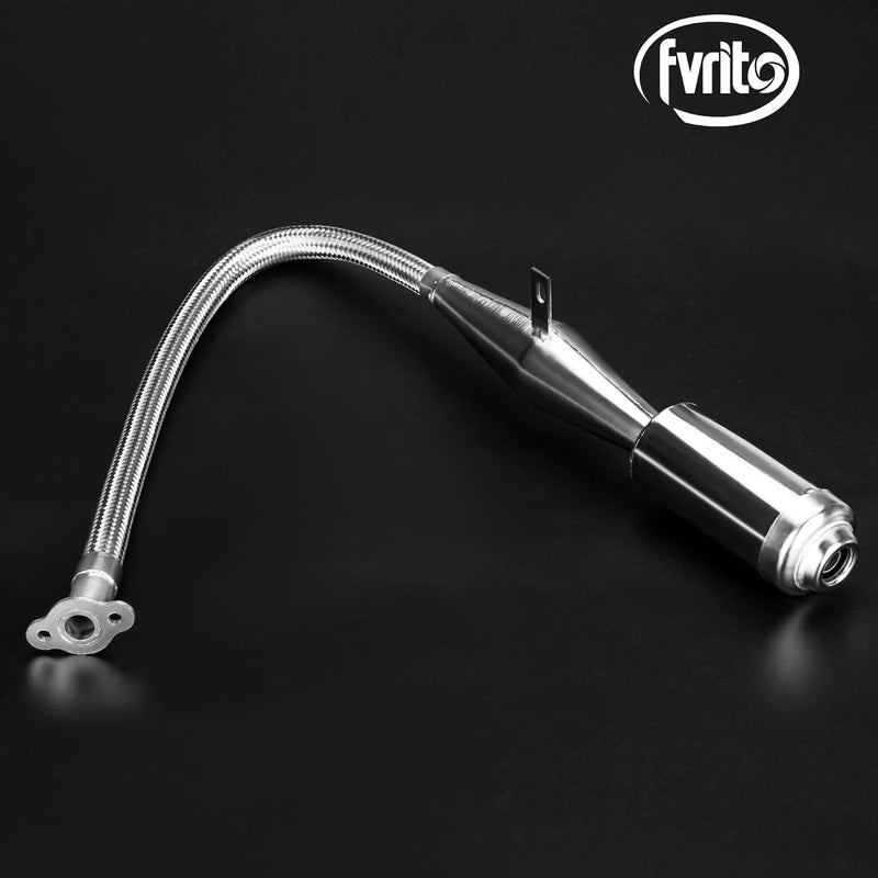 FVRITO أنبوب كاتم صوت مرن من فاير مع ملحقات لمحرك 2 ضربات 49cc 60cc 66cc 80cc 100cc دراجة نارية أجزاء دراجة هوائية فضي - Image 5